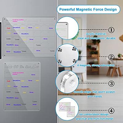 VTVTKK Acrylic Magnetic Dry Erase Board Calendar for Fridge, 16x12 Inches  Magnetic Monthly Calendar for Fridge with 6 Colorful Markers, Clear