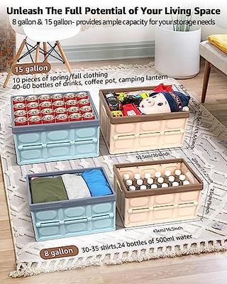 Storage bins with lids-23 Gal Stackable Storage Bins with a Wooden Lid, 2  Packs Folding Utility Crates,Dual Open Storage Bins with Wheels, Storage