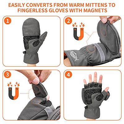 OZERO 3m Insulated Gloves  Fingerless Convertible Thermal Mittens