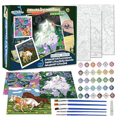 Pre Drawn Canvas Set 8 Packs Pre-Printed Canvas Acrylic Oil Painting Kit  for Kids Ages 8-12 9-12 Painting kit 5x7 inch Canvas with 48 Paints 4  Brushes