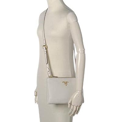 New Prada Vitello Phenix White Leather Double Zip Camera Crossbody 1BH079