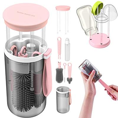 6 in 1 Baby Bottle Cleaner Set with Drying Rack,Silicone Baby Bottle  Brush,Straw Brush,Nipple Brush,Soap Dispenser and Storage Box, Portable  Baby