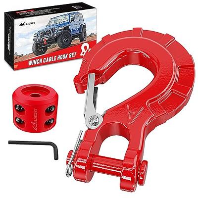MZS 3/4 Red D Ring Shackles+ Winch Cable Hook Stopper Red & Blue  Compatible with ATV UTV Truck Off-Road Vehicle