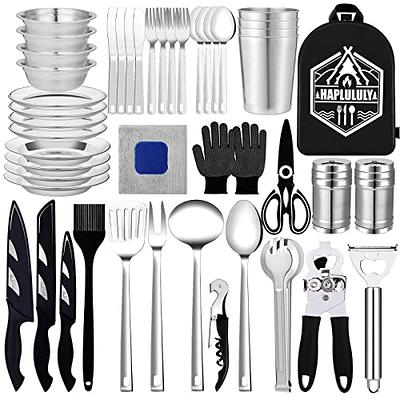 Afoxsos Portable Camping Cooker Outdoor Pot Set with Cutlery Carry Mesh Bag for Outdoor Camping Hiking and Picnic (12-Piece)