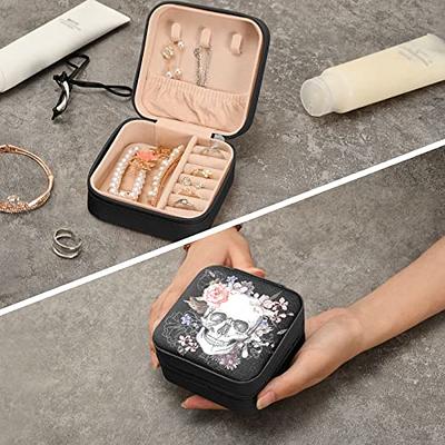 LETURE PU Leather Small Jewelry Box, Travel Portable Jewelry Case for Ring, Pendant, Earring, Necklace, Bracelet Organizer Storage Holder Boxes