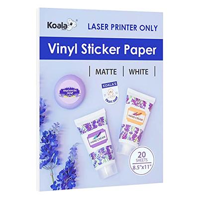 Vinyl Sticker Paper for Inkjet & Laser Printer 8.5 x 11 Printable 90%  Clear Labels Glossy Waterproof Sticker Paper, 20 Sheets