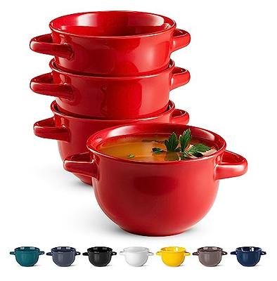 Bake & Serve - Large Ceramic Soup Bowls With Handles and Lids - 30 Ounce -  Set of 2