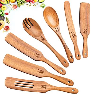 Wooden Kitchen Cooking Utensils, 7 Pcs Wooden Spoons and Spatula