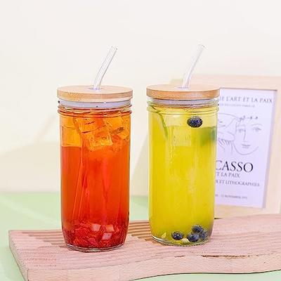 Moretoes 4pcs 24oz Glass Cups with Lids and Straws, Glass Iced