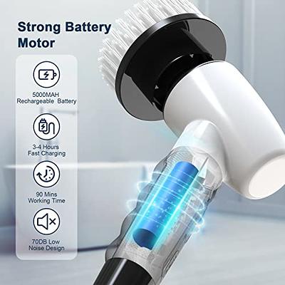 Electric Spin Scrubber, Cordless Cleaning Brush Tub Tile Scrubber for Home,  8 Replaceable Brush Heads, 90Mins Work Time 3 Adjustable Handle 2  Adjustable Speeds for Bathroom Shower Bathtub Glass Car