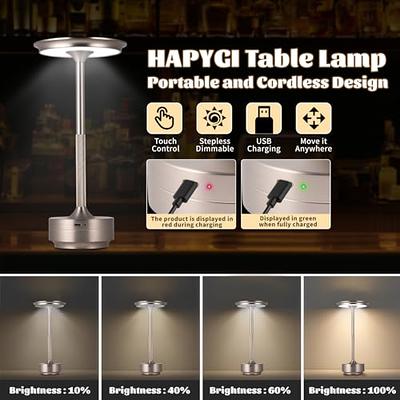 Iluminating Cordless Desk Lamp with Rechargeable Battery-Powered USB Charging Port 3 Levels Brightness Dimmable for Outdoor Modern Hotel Restaurant