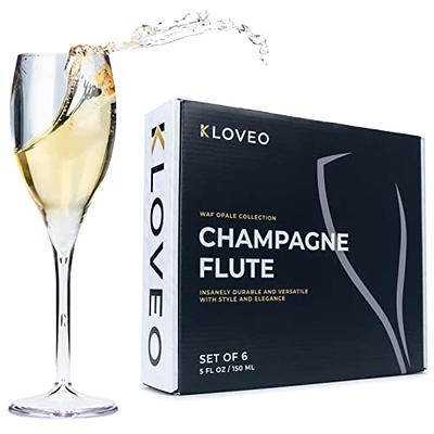 KLOVEO Plastic Champagne Flutes - Set of 6 - Made in Italy - Insanely  Durable and Versatile Plastic Champagne Glasses - Reusable, Dishwasher  Safe, Mimosa Glasses, White Wine - 5 oz, Clear - Yahoo Shopping