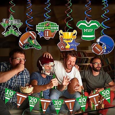 Football Party Decorations-include Tablecloths, Penalty Flag Paper Napkins,  Banner, Hanging Swirls and Balloons for Super Bowl Party Supplies