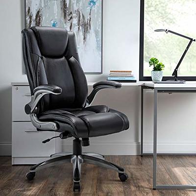 COLAMY Leather Executive Office Chair- High Back Home Computer Desk Chair  with Padded Flip-up Arms, Adjustable Tilt Lock, Swivel Rolling Ergonomic