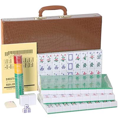 Professional Chinese Mahjong Game Set 146 Numbered Melamine Large Size Tiles  (Green) with Carrying Travel Case, English Instraction, Complete Mahjong Set  (Majiang, Mah-Jongg, Maj Jongg, Ma Jong) 