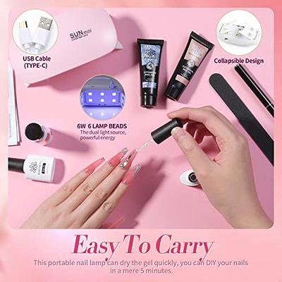 6pcs Poly White Glitter Extension Nail Gel Set, Acrylic Gel UV Fast French  Nail Manicure Building Gel With Nail Slip Solution Form Brush Clips Nail  Files