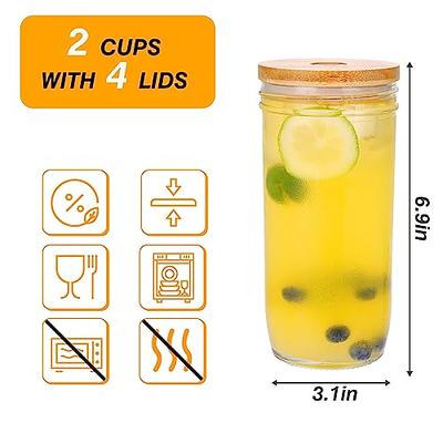 Moretoes 4pcs 24oz Glass Cups with Lids and Straws, Glass Iced