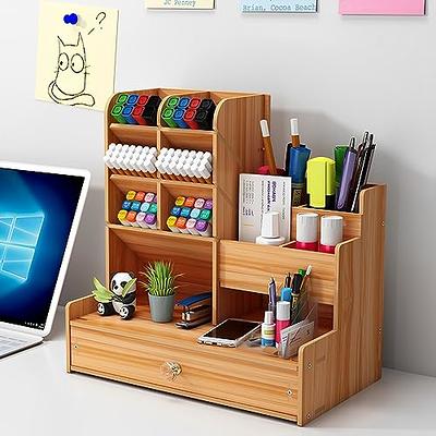 Wooden Desk Organizer, Multi-Functional DIY Pen Holder, Pen Organizer for  desk, Desktop Stationary, Home Office Art Supplies Organizer Storage with  Drawer 