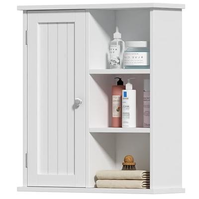 Treocho Bathroom Wall Cabinet, Medicine Cabinet with Door and 3 Open Shelves,  Wall Mounted Storage Organizer for Bathroom, Kitchen, Living Room, White -  Yahoo Shopping