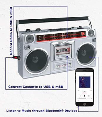 Riptunes Retro Boombox Cassette Player and Recorder, AM/FM/SW1/SW2 Band Radio  Radio with Blueooth 