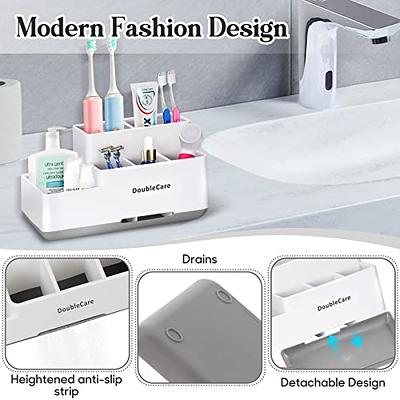 DoubleCare Toothbrush Holder,Bathroom Organizer Countertop, 5 Compartments Multifunctional Storage for Cosmetic, Makeup, Office Stationery