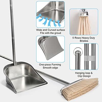 Broom and Dustpan Set - Premium Long Handled Broom Dustpan Combo - Upright Standing Lobby Broom and Dust Pan Brush w/ Handle - Great Edge