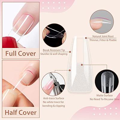 Gel X Nails - 2 in 1 Nail Glue and Base Coat with Clear and Apricot Color,  UV LED Lamp with 500Pcs Coffin Nail Tips - All-in-One Gel Nail Polish Kit  for