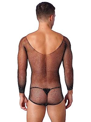 MSemis Men's See-Through Fishnet Bodysuit Jumpsuit Shiny Rhinestone Leotard  Thong Romper Lingerie Black One Size - Yahoo Shopping