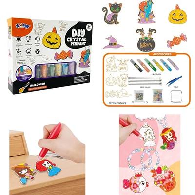 DIY Crystal Paint Arts and Crafts Set,DIY Crystal Pendant Kit, 2024 New DIY Crystal  Painting Kit for Kids, Bake-Free Crystal Color Glue Painting Pendant Toy, Art  Painting kit Gifts (Halloween A) 