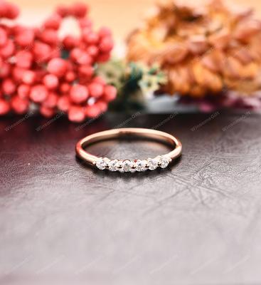 Citrine Ring Half Eternity Rose Gold Round Cut Citrine Moissanite Wedding Band