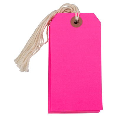 JAM Paper White Tags with Green String, 100ct.