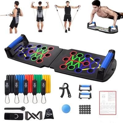 Home Gym Exercise Equipment - Portable Workout System 17 Fitness  Accessories 9 in1 Push Up Board Set, Resistance Bands with Pilates Bar  Strength