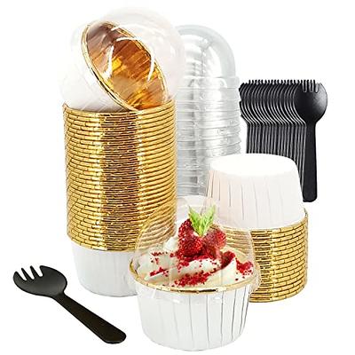 JOYKLE Mini Cake Pans with Lids,50 Pack Mini Loaf Baking Pans and Lids  Covers,Aluminum Foil Long Baking Cups,Disposable Foil Cupcake Liners for