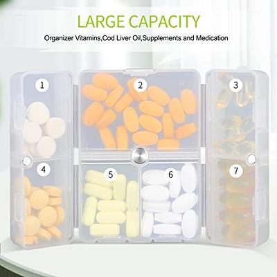 KOVIUU Pill Organizer 2 Times a Day Large Pill Box 7 Day with Rotatable  Handle Travel Pill Case Twice a Day for Vitamin Capsule Fish Oil Pill  Medicine Organizer White