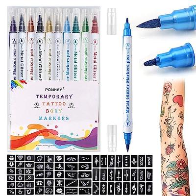  Dreamon 6-PCS Temporary Tattoo Markers for Skin,Washable  Markers-Removable Tattoo Markers Skin Safe Tattoo Kit for Teens, Kids,  Adults,Tattoo Pens for Body & Face Art with 3 Tattoo Stencil Papers 