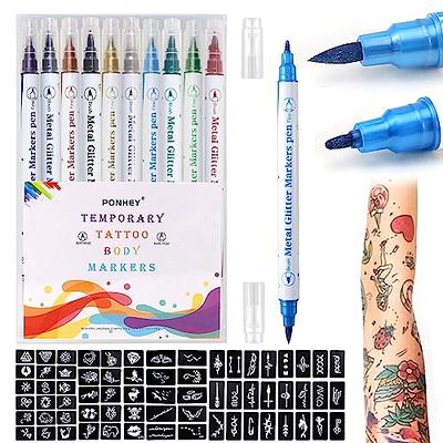 Vanli's Temporary Tattoo Markers - Stocking Stuffers For Teens Kids Adults  Trendy Tattoo Kit Skin Safe & Colored Ink Tattoo Pens for Body & Face Art  with 30 Tattoo Stencil Papers 4 Pens-Bold