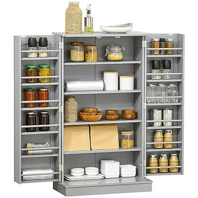 HOMCOM 41 Kitchen Pantry, Modern 2-Door Kitchen Storage Cabinet with  5-tier Shelving, 12 Spice Racks and Adjustable Shelves, Gray