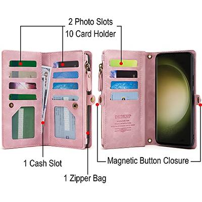 HR Wireless Samsung S23 Luxury Side Magnetic Button Card ID Holder PU Leather Case Cover - Rose Gold