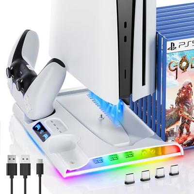  Ps5 Slim Console Cooling Station,Ps5 Slim(Disc & Digital  Editions) Stand Accessories with 2 Cooling Fan&2 Controller Charging  Station,Playstation 5 Cooling Stand with RGB Light,Headset Holder,3 USB :  Video Games