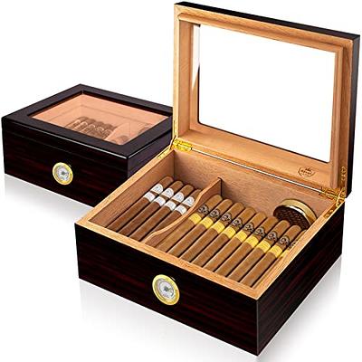 Mantello Cigars Humidors, Royal Glass-Top Cigar Humidor, Cigar Box for Up  To 50 Cigars, Cigar Humidors with Hygrometer & Divider