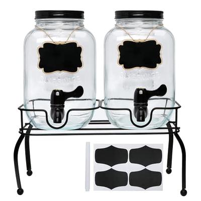 2 gallons Clear Glass Beverage Dispenser Jar Spigot Stand Set Home