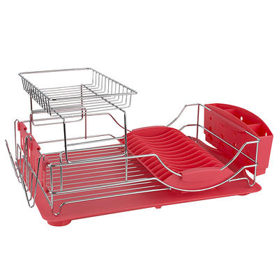 Sweet Home Collection Chrome Plated Steel Small 2 Piece Dish Drainer Red