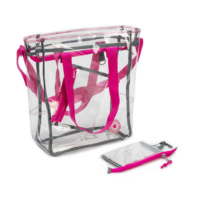 K-Cliffs Unisex Heavy Duty Clear Tote Bag Durable 0.5mm Vinyl Bag Hot Pink,  Travel, Shopping. 