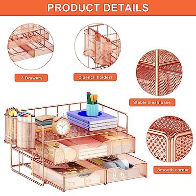 Marbrasse 3 Tier Mesh Desk Organizer with Drawer, Multi-Functional Desk  Organizers and Accessories, Paper Letter Organizer with 2 Pen Holder for  Home