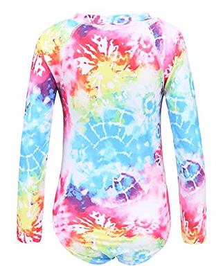 Girl One Piece Swimsuit Dress Long Sleeve Rash Guard Pink Blue