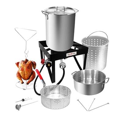 30 Quart Turkey Deep Fryer Aluminum Pot Boiling Seafood Cajun Propane Gas  Stove Burner Stand Injector Thermometer 