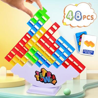Tetra Tower Game,48PCS Balance Stacking Blocks Game Board Games for Kids &  Adults 2+