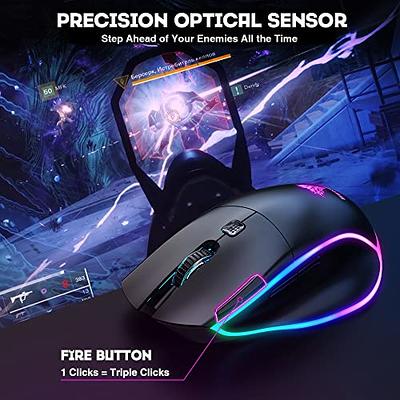 RisoPhy Wireless Gaming Mouse,Tri-Mode 2.4G/USB-C/Bluetooth Mouse Up to  10000DPI,Chroma RGB Backlit,Ergonomic Mouse with 8 Programmable