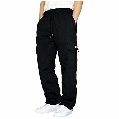 Mens Fleece Cargo Sweatpants Open Bottom Straight Leg Joggers Loose  Drawstring Elastic Waist Athletic Sweat Pants Trousers : :  Clothing