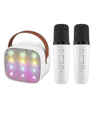 BONAOK Mini Karaoke Machine, Portable Bluetooth Speaker with 2 Wireless  Microphone for Kids and Adults with Led Lights, Gifts for Girls and Boys  Birthday Home Party(Beige) 